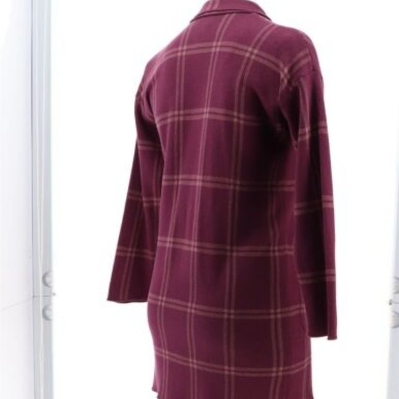 NWT G BY GIULIANA JACQUARD SWEATER KNIT DUSTER CARDIGAN WINE PLAID 2X (PETITE) - Picture 6 of 12